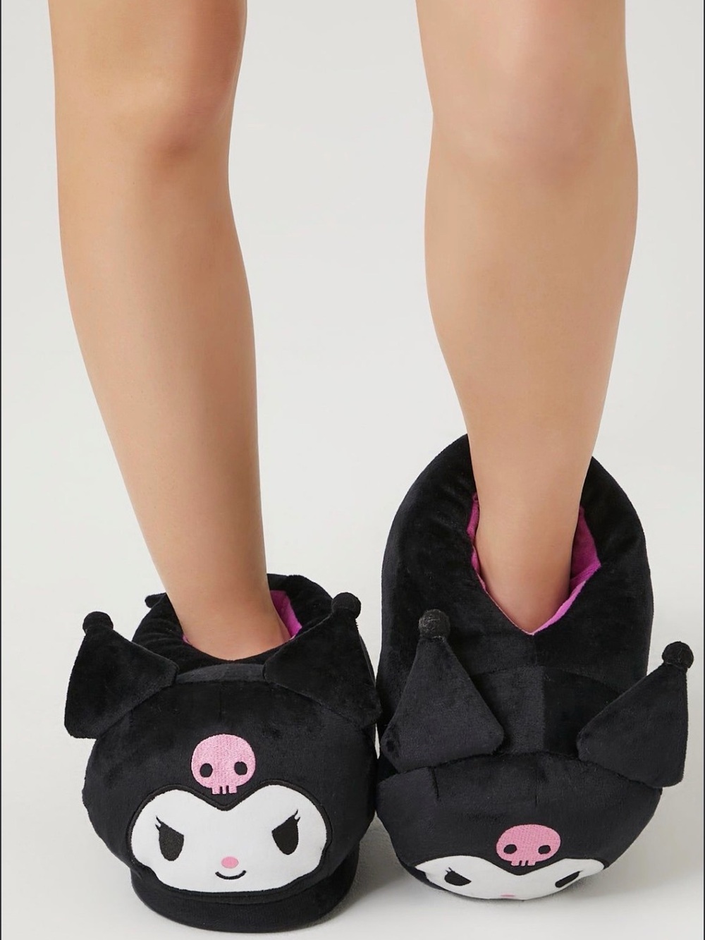 Sanrio Kuromi Black and Pink Plush Kids Slippers